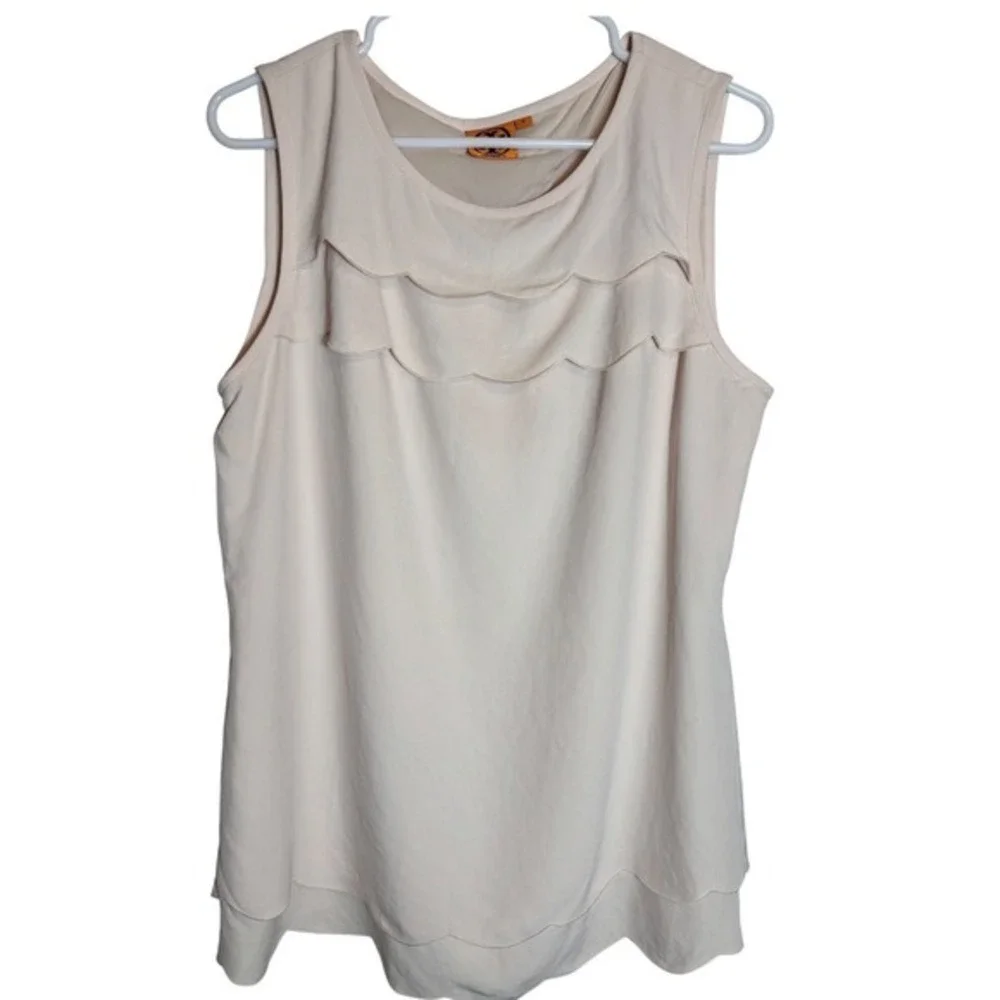 Tory Burch Scalloped Tiered Sleeveless‎ Shell Blouse Cream Size 12